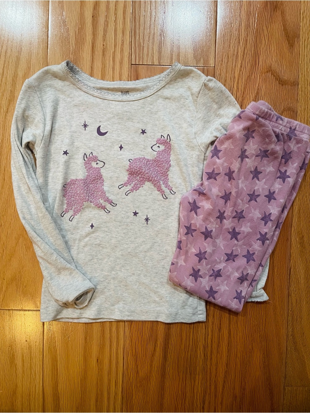 Carter's Light Gray Top & Purple Star Pajama Set with Llama Motif